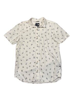 The North Face Mens Medium Short Sleeve Button Front Shirt White Rattle Snake Pr